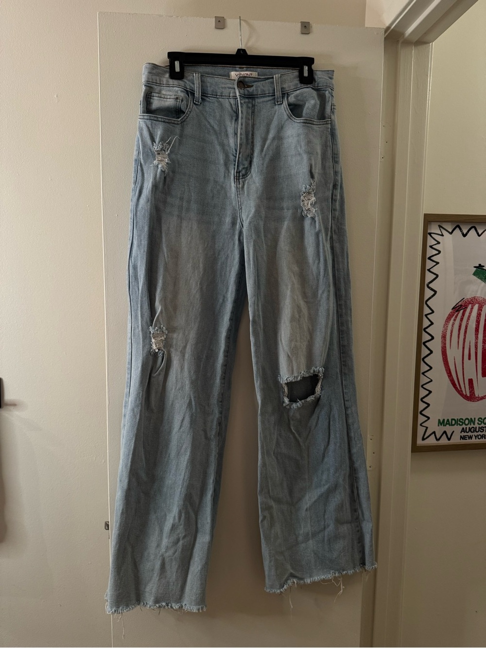 Vibrant Light Blue Distressed Wide-Leg Jeans